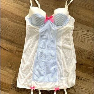 Victoria’s Secret Blue and White Lace Candystriper Corset with Pink Bows NWOT